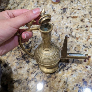 What’s This Heavy, Brass, Genie Lamp-Like Object With Both A Weird Cutout Spout And A Narrow Upwards Spout?