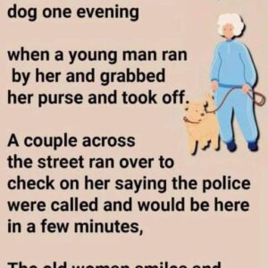 Elderly woman was out strolling her dog Elderly woman was out strolling her dog
