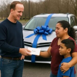 She walked two miles every day to get her son to football practice. When Peyton Manning heard about it, he bought her a minivan. She walked two miles every day to get her son to football practice. When Peyton Manning heard about it, he bought her a minivan.